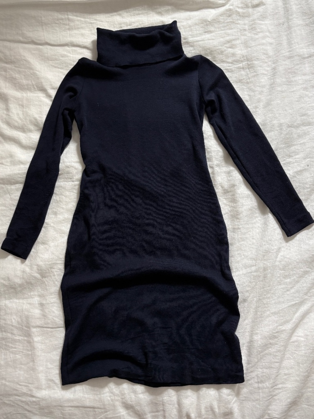 Navy blue turtleneck wool dress